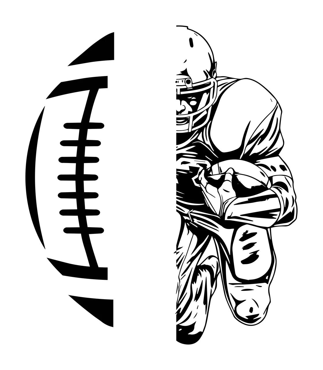 Football Player Split Graphic Design running helmet ball outline