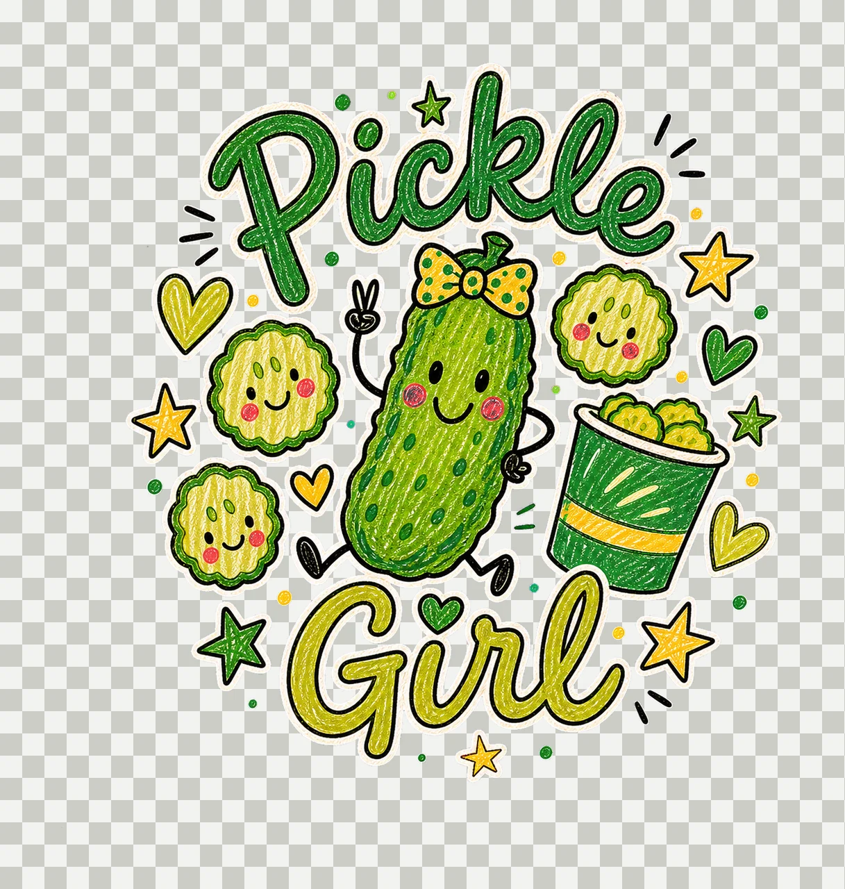 Pickle Girl Doodle sublimation instant shirt Variation A transparency and detail preview thumbnail