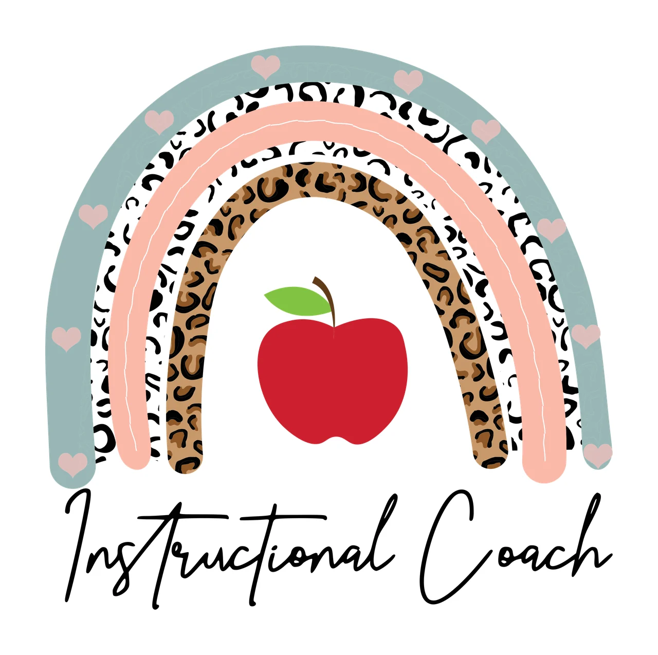 Instructional Coach Black And White Rainbow Graphic apple leopard