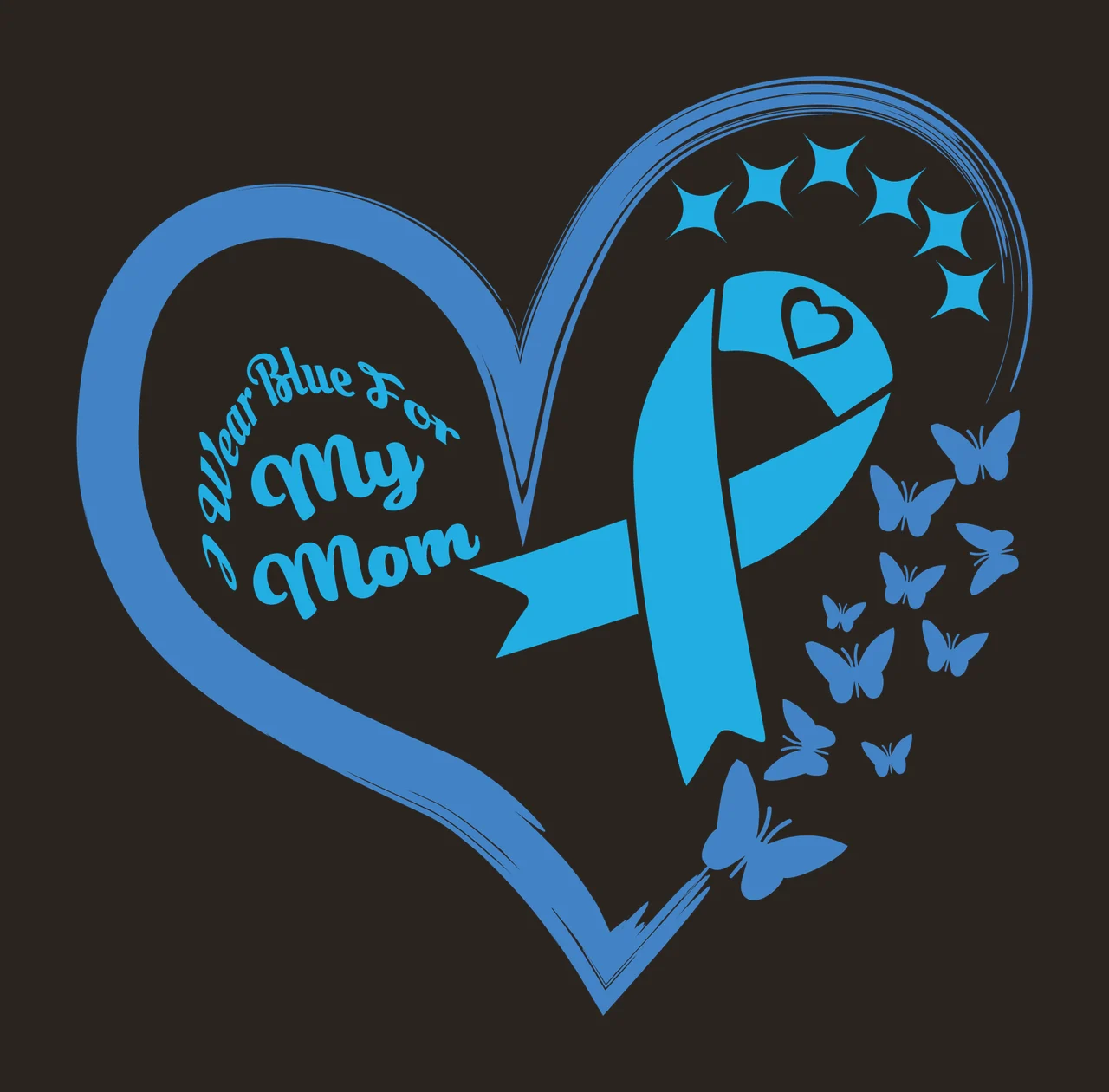 I Wear Blue For My Mom Heart decorative ribbon butterfly stars contrast preview thumbnail