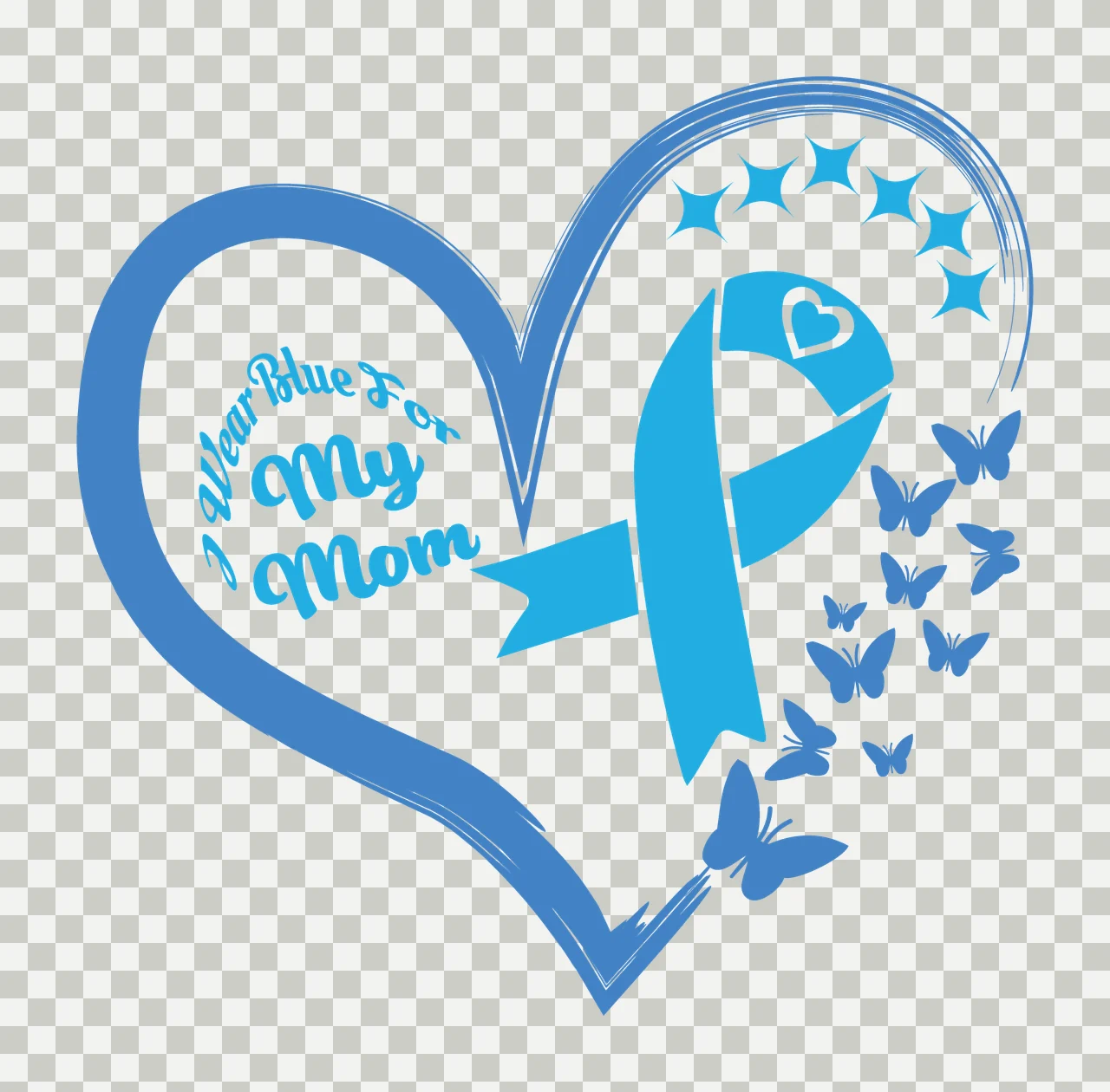 I Wear Blue For My Mom Heart decorative ribbon butterfly stars transparency and detail preview thumbnail