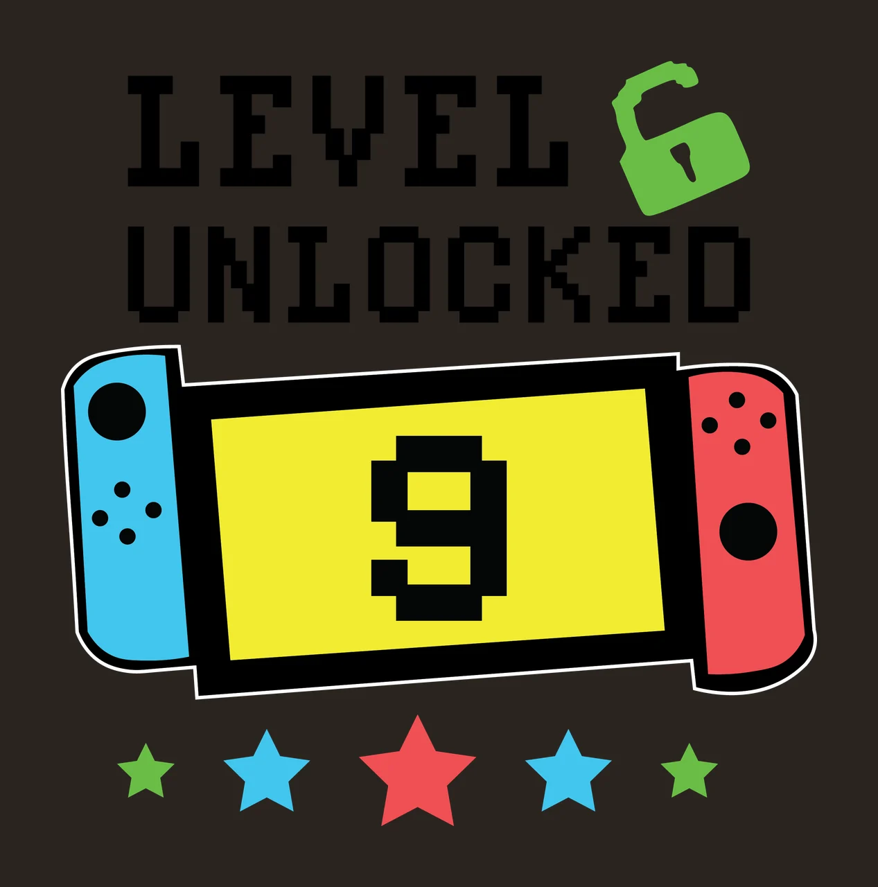 Level Unlocked Pixel Art Text With Ribbon stars padlock black contrast preview thumbnail