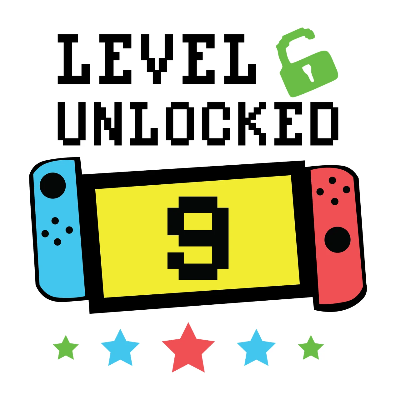 Level Unlocked Pixel Art Text With Ribbon stars padlock black