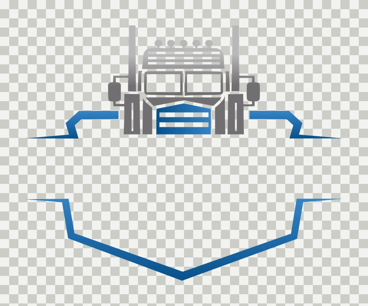 Truck Front View Of Semi Above A Large stationary shield graphic transparency and detail preview thumbnail
