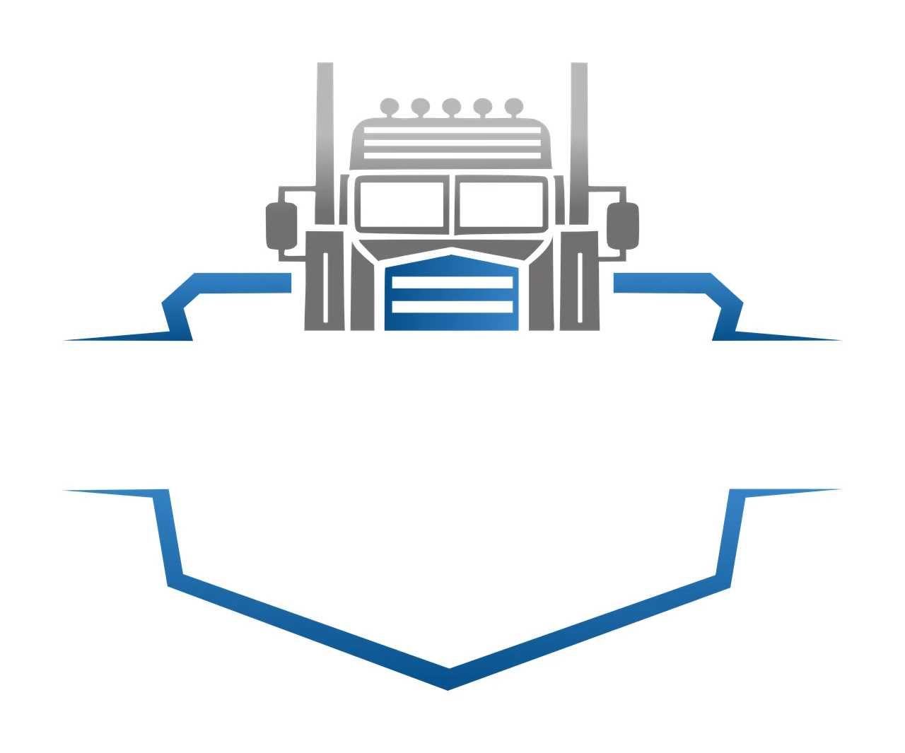 Truck Front View Of Semi Above A Large stationary shield graphic
