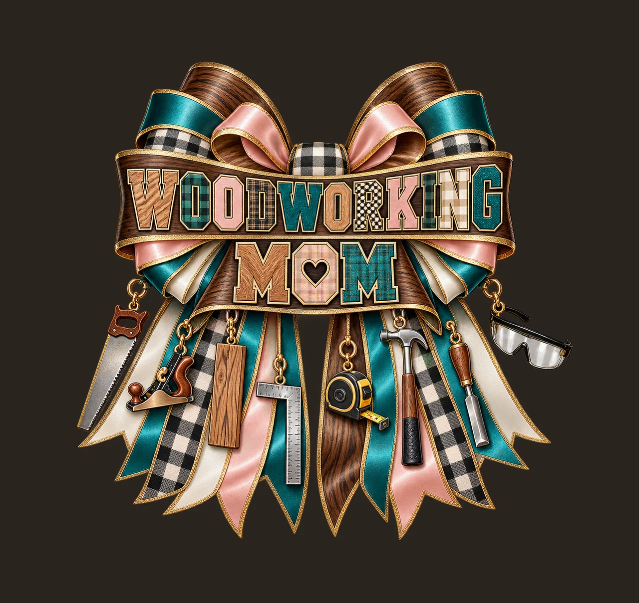 Woodworking Mom Bow Charm PNG, Patterned Varsity Mom Ribbon Clipart, Transparent Sublimation Digital Download contrast preview thumbnail