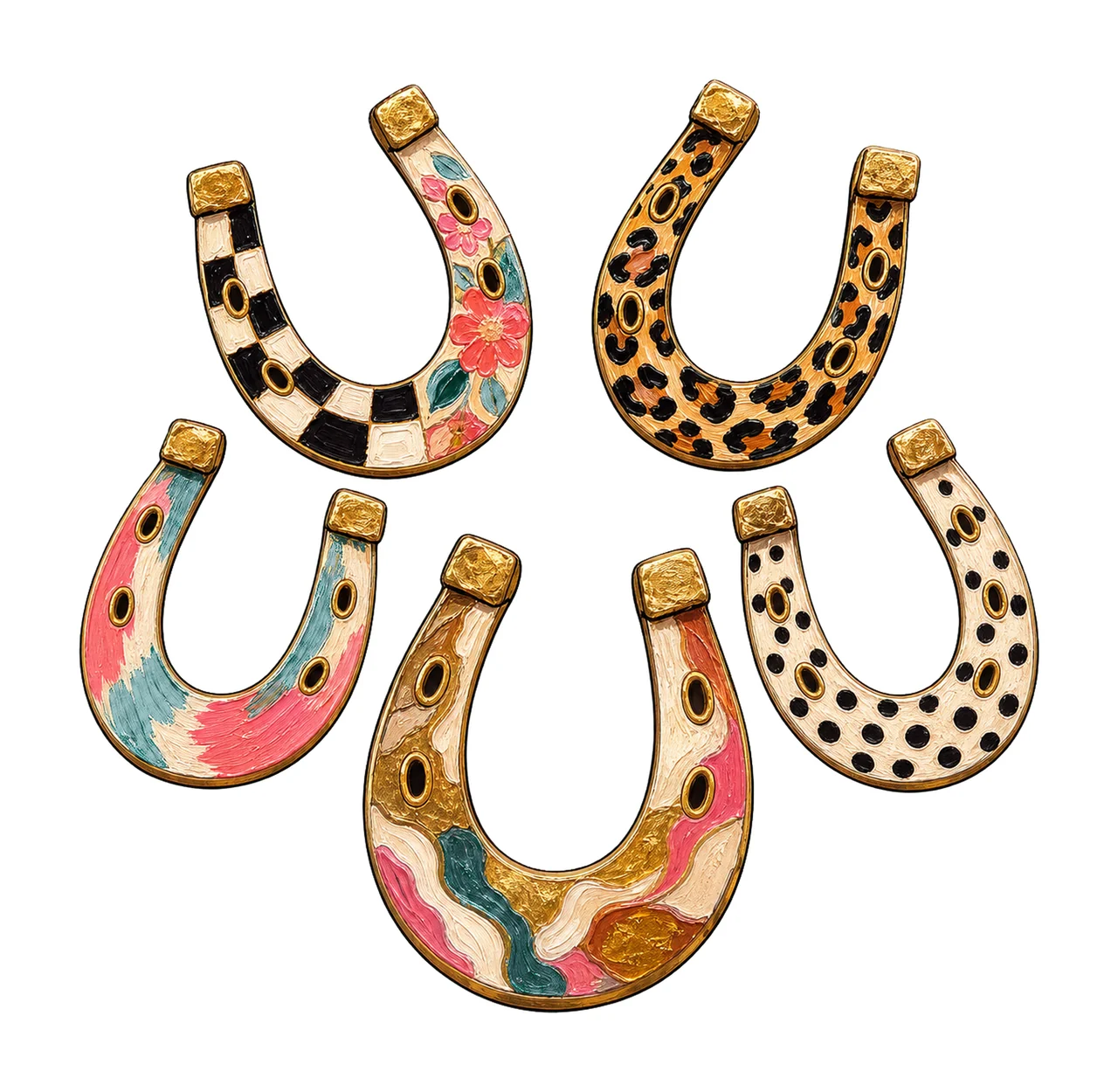 Faux Oil Painted Horseshoes Leopard Checkerboard Variation D