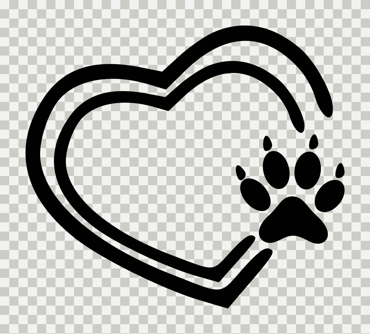 Line Art Illustration of Heart outline with paw print with black heart outline transparency and detail preview thumbnail