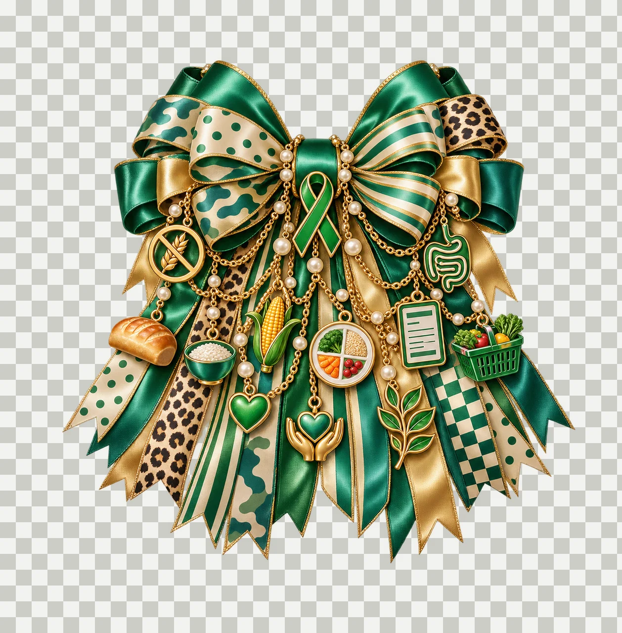 Celiac Disease Awareness Bow Charm PNG, Gold Chain Charms, Transparent Sublimation Design, Digital Download transparency and detail preview thumbnail