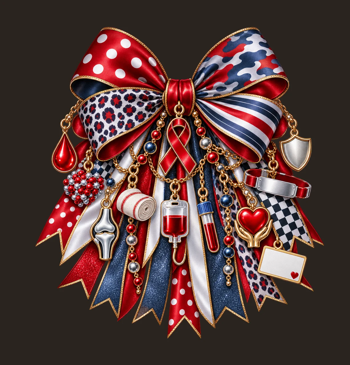Hemophilia Awareness Bow Charm PNG, Themed Gold Chain Charms, Coquette Ribbon Sublimation Design, Transparent Digital Download contrast preview thumbnail