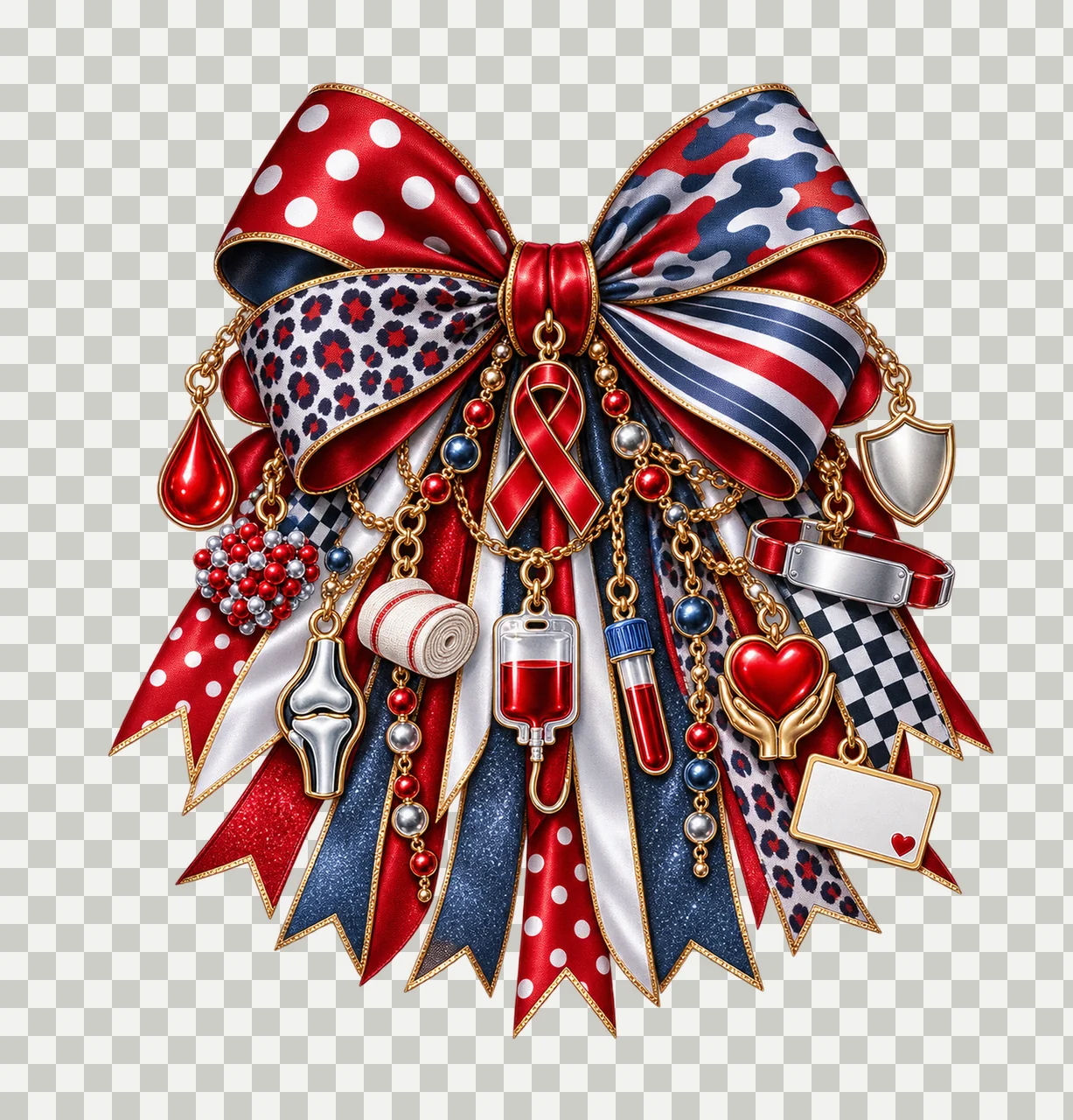 Hemophilia Awareness Bow Charm PNG, Themed Gold Chain Charms, Coquette Ribbon Sublimation Design, Transparent Digital Download transparency and detail preview thumbnail
