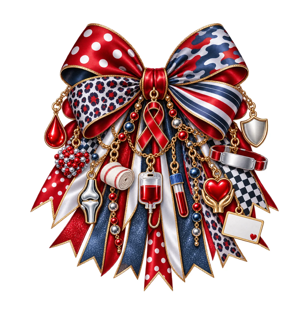 Hemophilia Awareness Bow Charm PNG, Themed Gold Chain Charms, Coquette Ribbon Sublimation Design, Transparent Digital Download