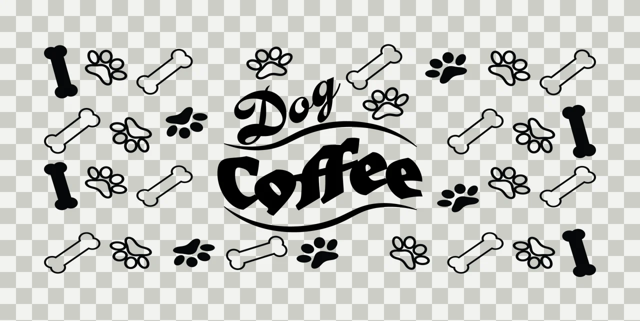 Can Glass Wrap Dog Coffee Pattern With Paw prints bones black transparency and detail preview thumbnail