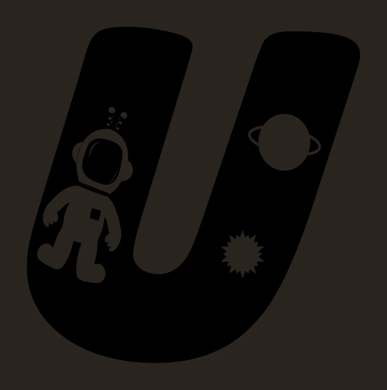 Space U Letter Floating With Astronaut And Planet contrast preview thumbnail