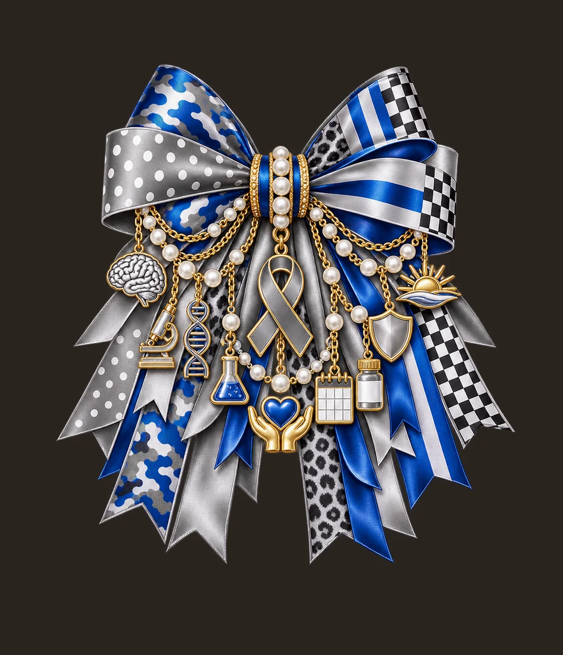 Brain Tumor Awareness Bow Charm PNG, Gold Chain Charms, Transparent Sublimation Design, Digital Download contrast preview thumbnail