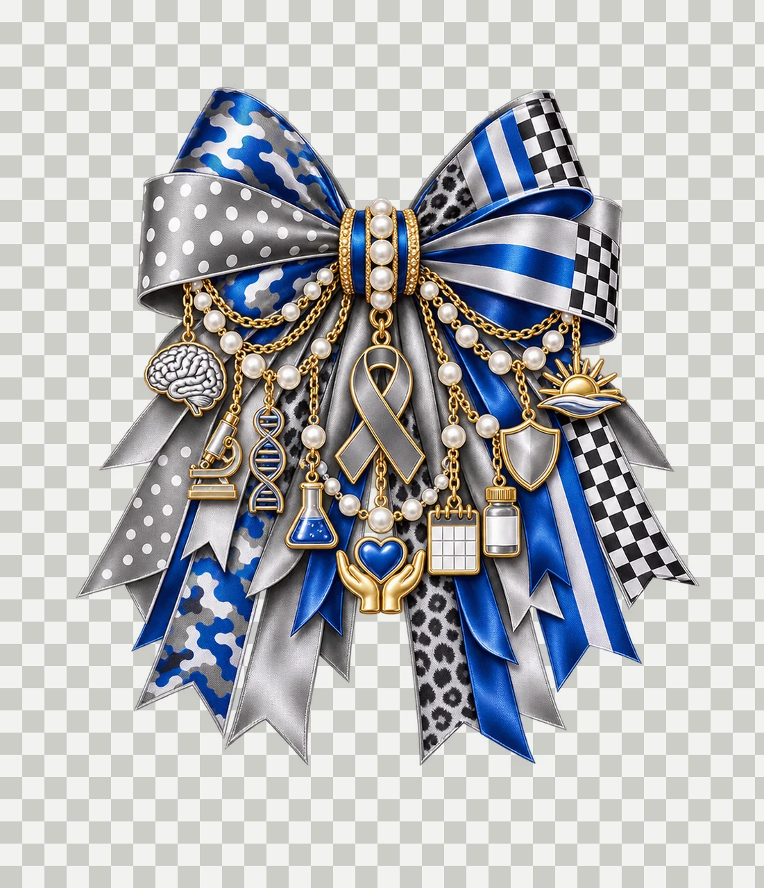 Brain Tumor Awareness Bow Charm PNG, Gold Chain Charms, Transparent Sublimation Design, Digital Download transparency and detail preview thumbnail
