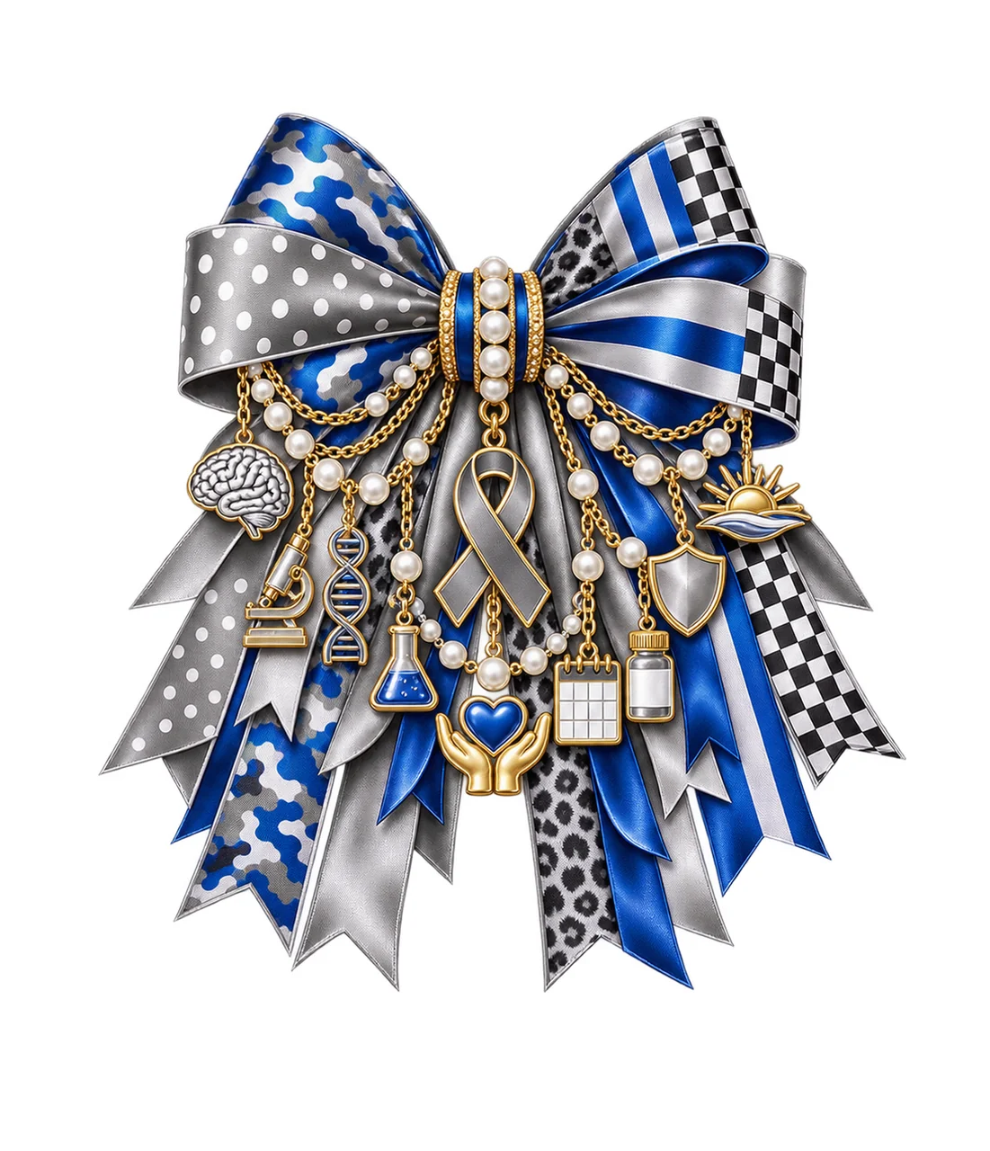 Brain Tumor Awareness Bow Charm PNG, Gold Chain Charms, Transparent Sublimation Design, Digital Download