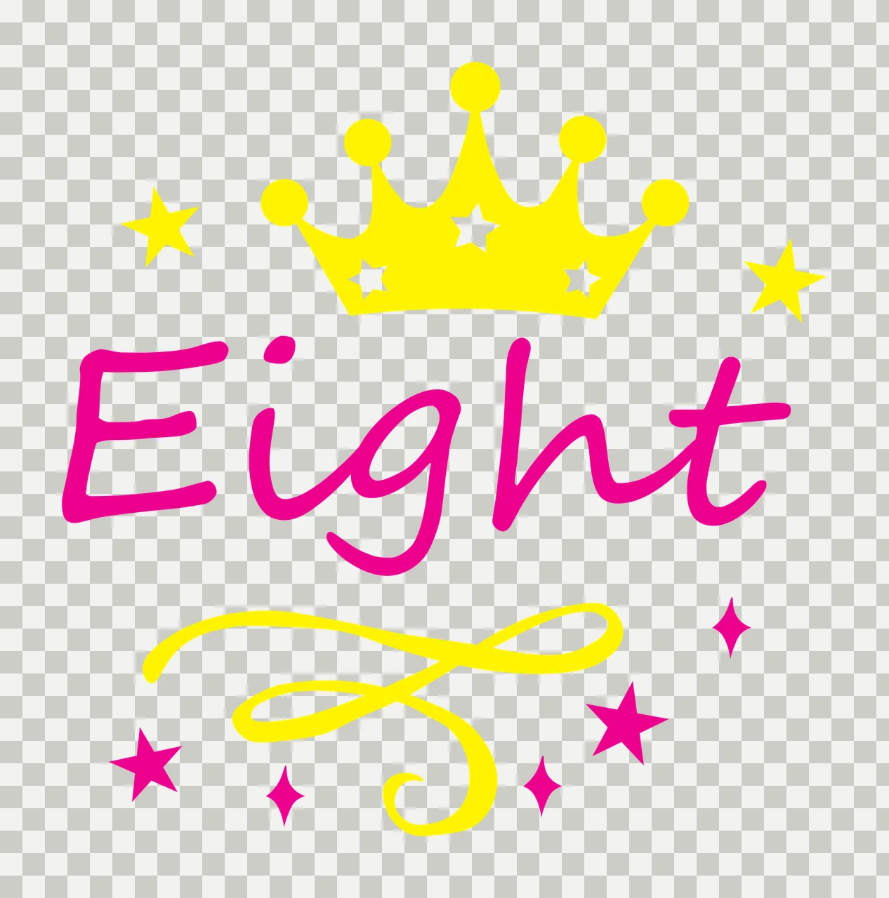 Eight Typography Design with yellow crown, white stars and pink stars transparency and detail preview thumbnail