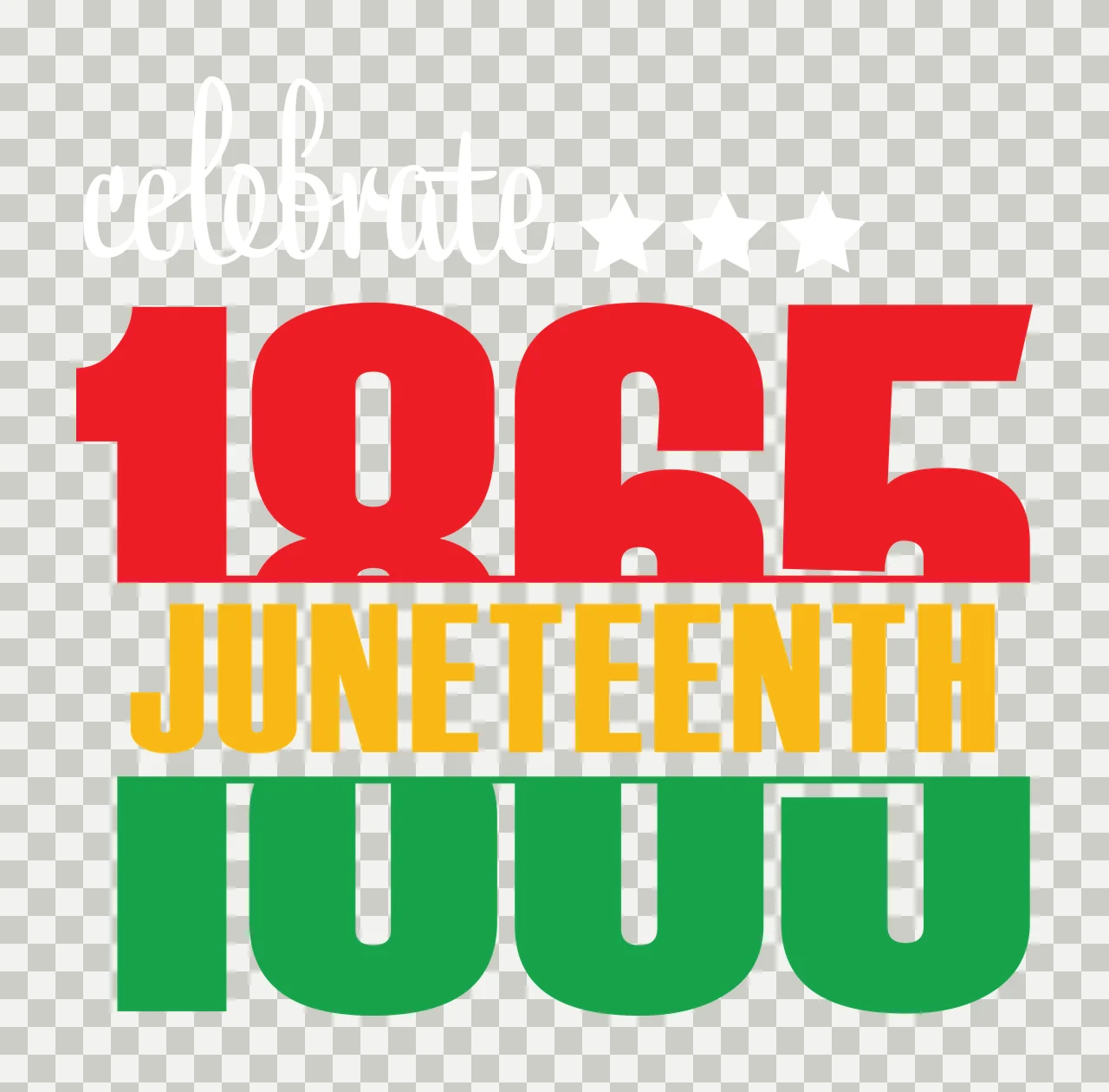 Black Celebrate 1865 Juneteenth Text displaying stars numbers transparency and detail preview thumbnail
