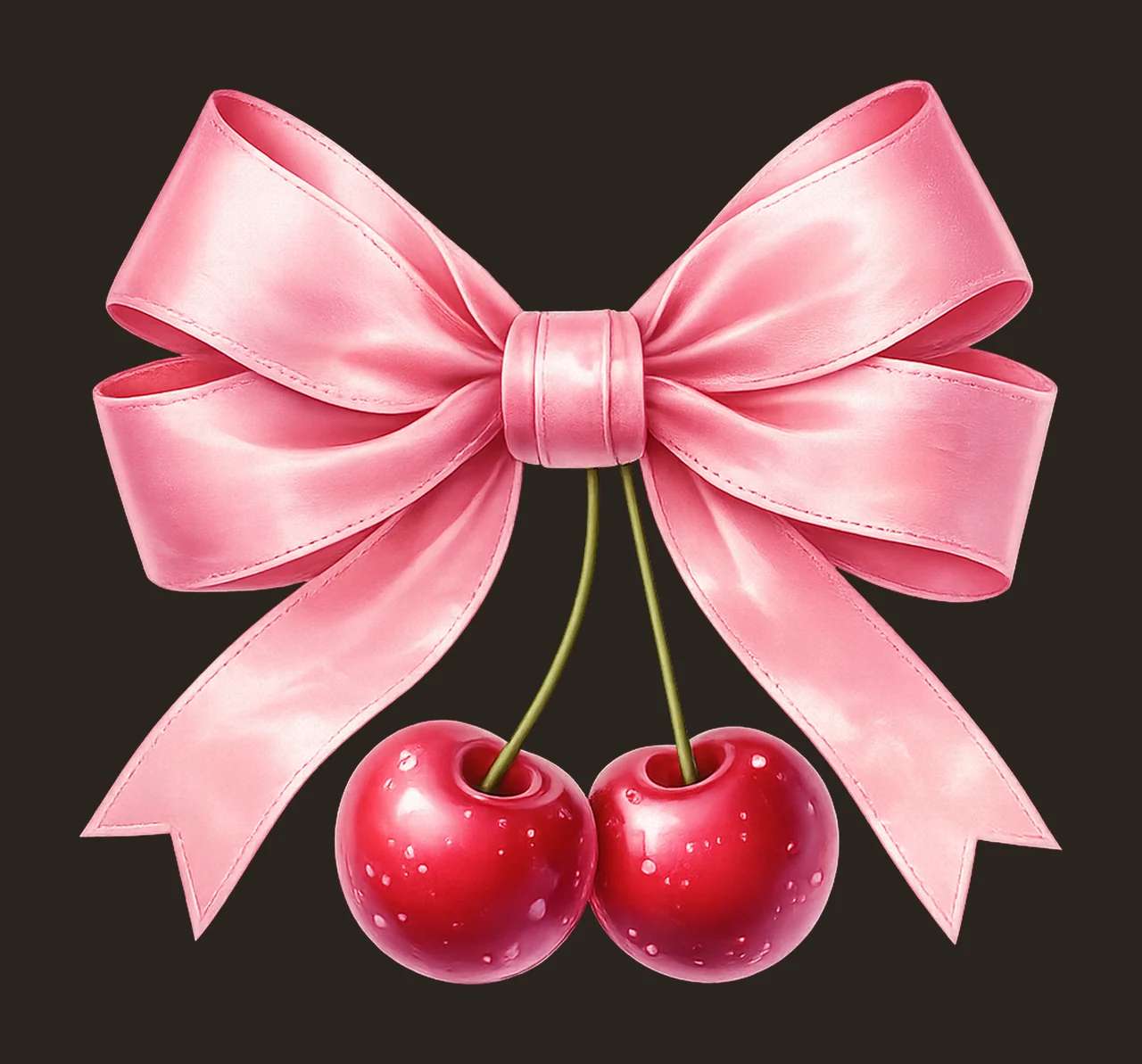 Cute Coquette Bow with Cherries Light Pink Bow Design Girly contrast preview thumbnail