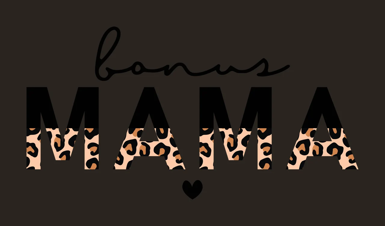 Bonus MAMA Typography Design with cursive script font, block letters, leopard print pattern and heart icon in black, tan and brown contrast preview thumbnail