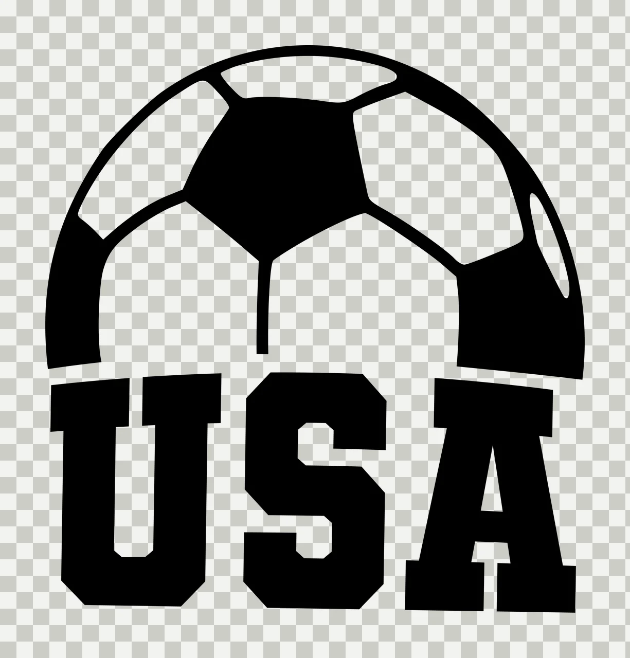 USA Typography Design with soccer ball section and block lettering USA in black and white transparency and detail preview thumbnail