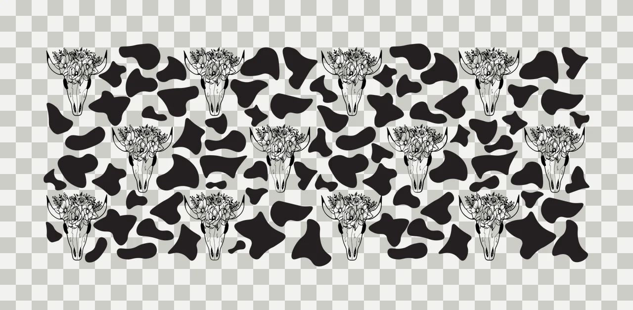 Cow Can Glass Wrap Print Pattern With Floral hide and skulls transparency and detail preview thumbnail