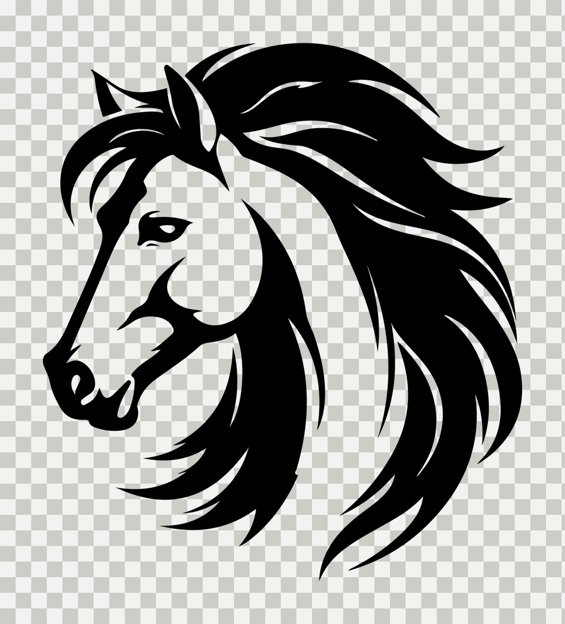 Horse Head Stylized Profile With Long Flowing Black Turning transparency and detail preview thumbnail