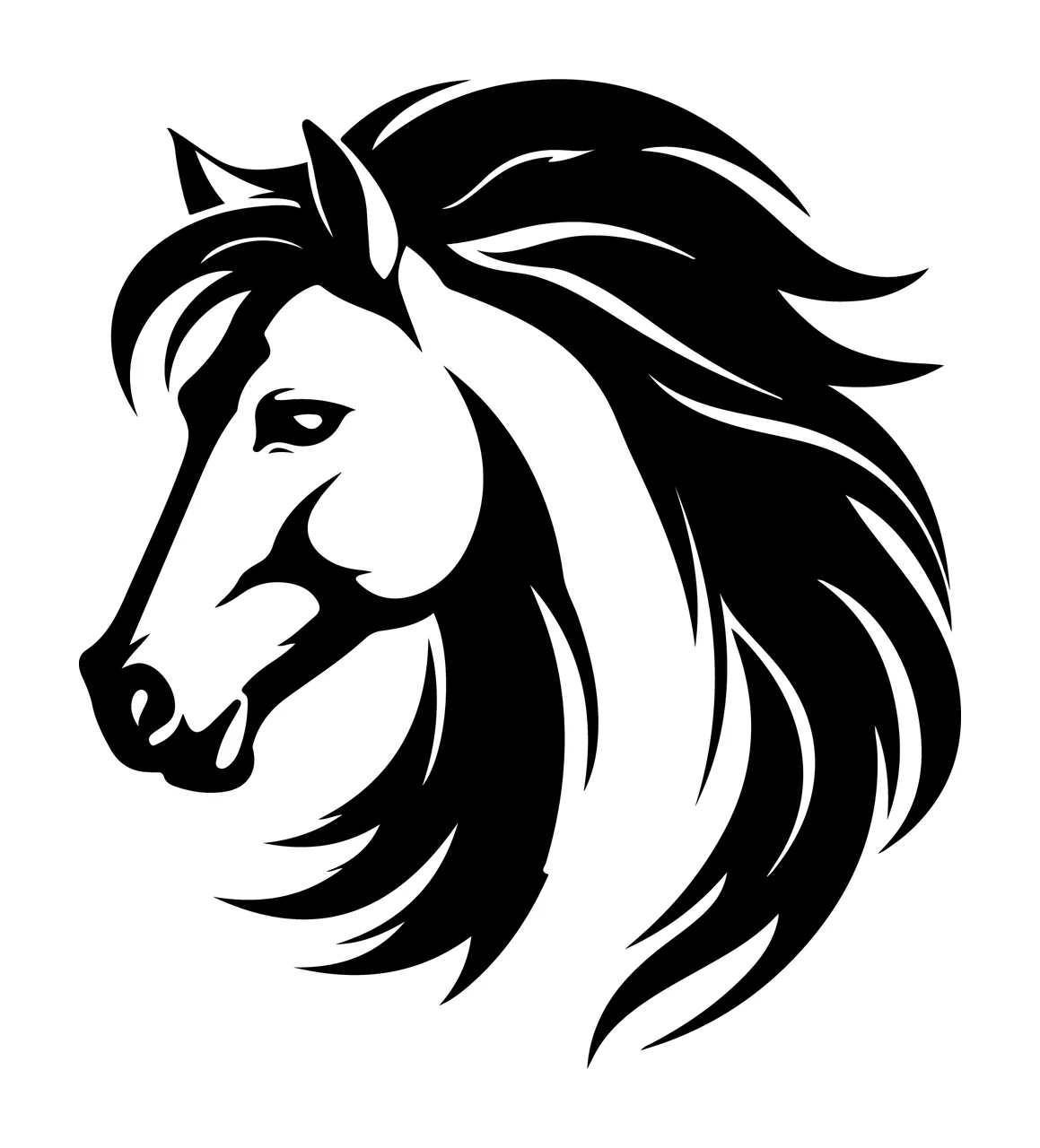 Horse Head Stylized Profile With Long Flowing Black Turning