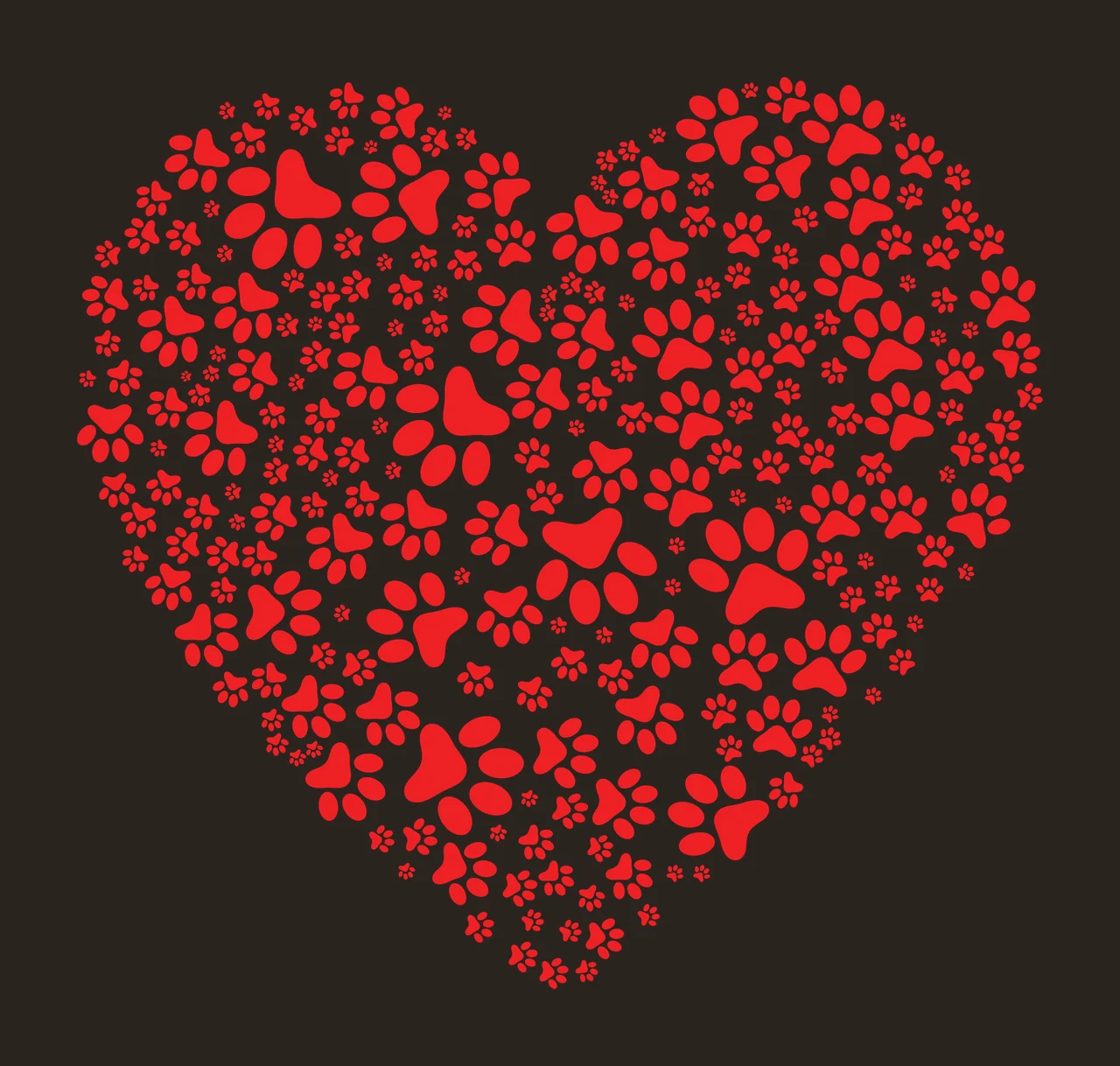 Heart shape made from paw prints Illustration with red heart and small dots in white contrast preview thumbnail