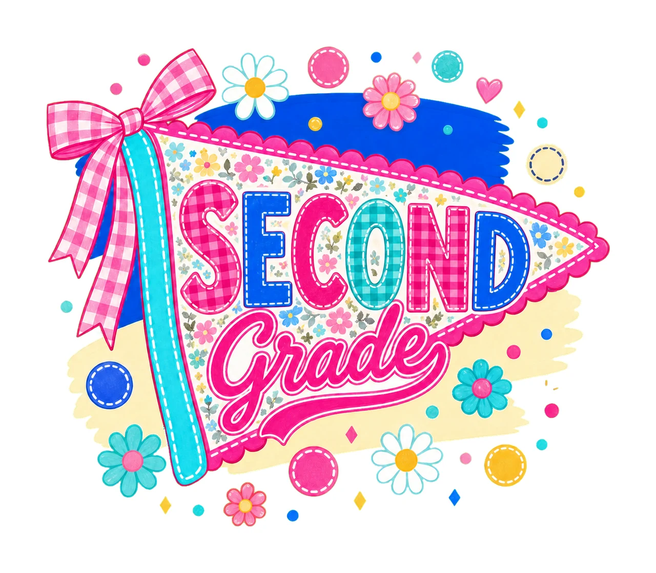 Neon Preppy Back to School Pennant Flag Design Variation B