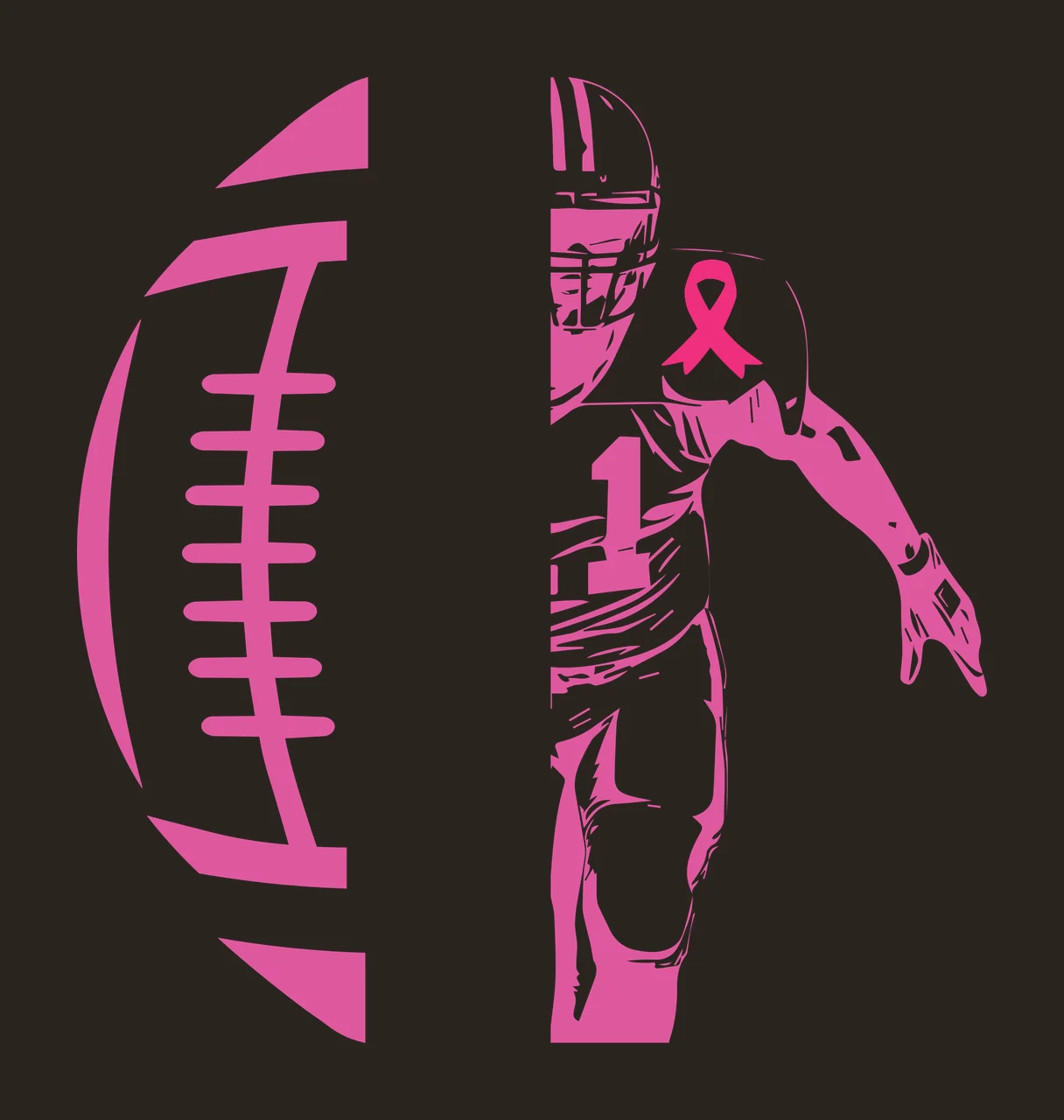 Football 1 Player With Awareness Ribbon running silhouette line art contrast preview thumbnail