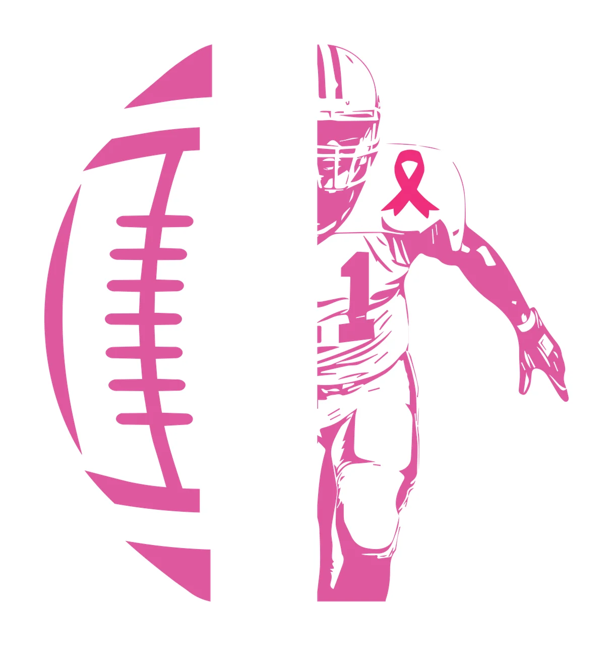 Football 1 Player With Awareness Ribbon running silhouette line art
