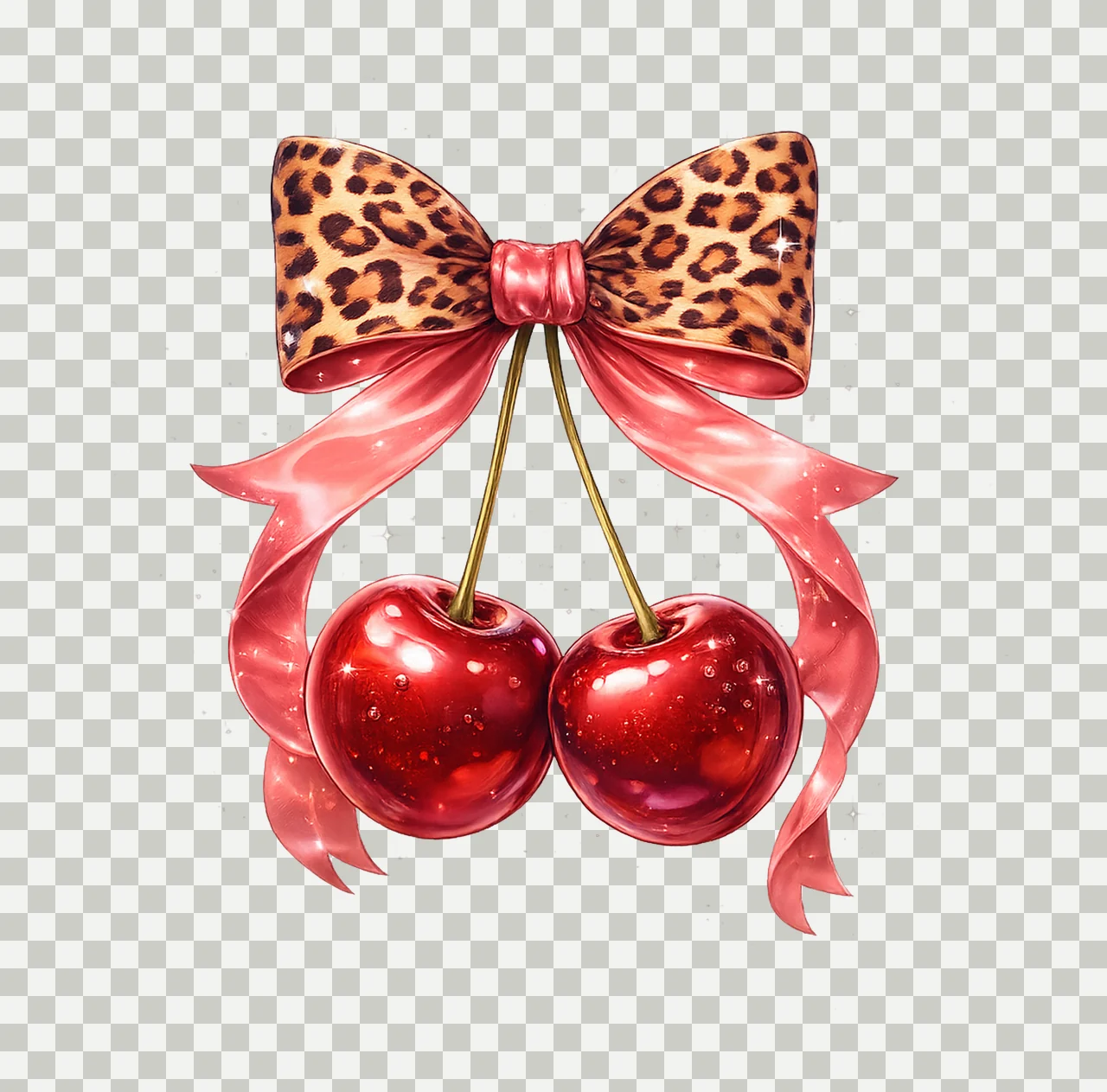 Pink Leopard Print Bow Cherries Coquette Cherry Design Girly transparency and detail preview thumbnail