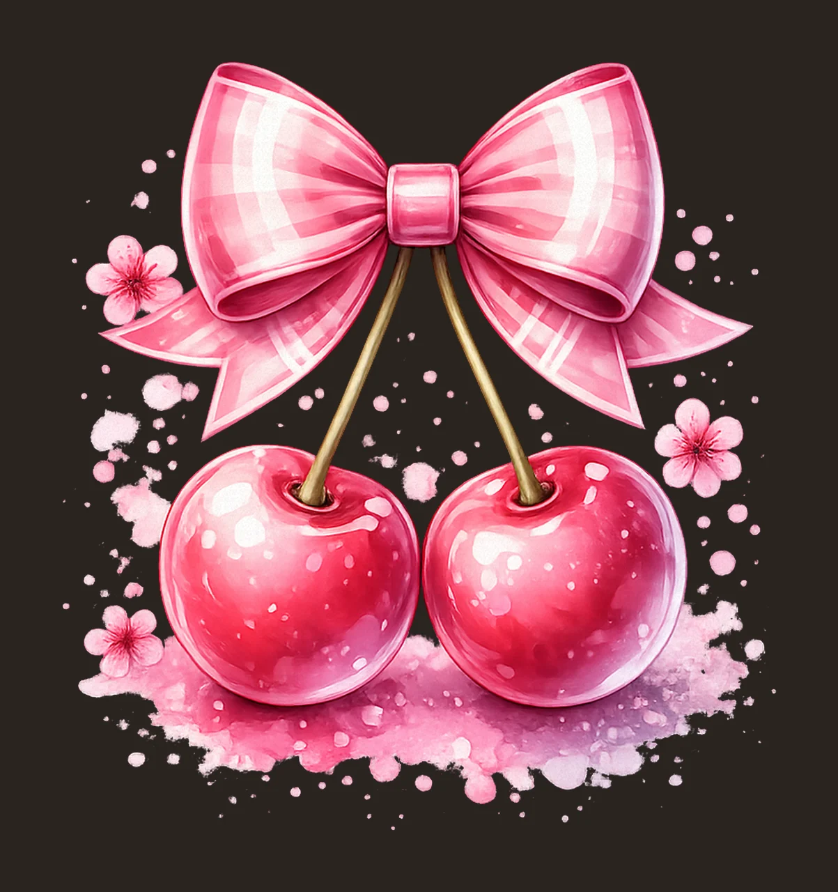 Cherries with Bow Cute Coquette Cherry Sublimation Design contrast preview thumbnail