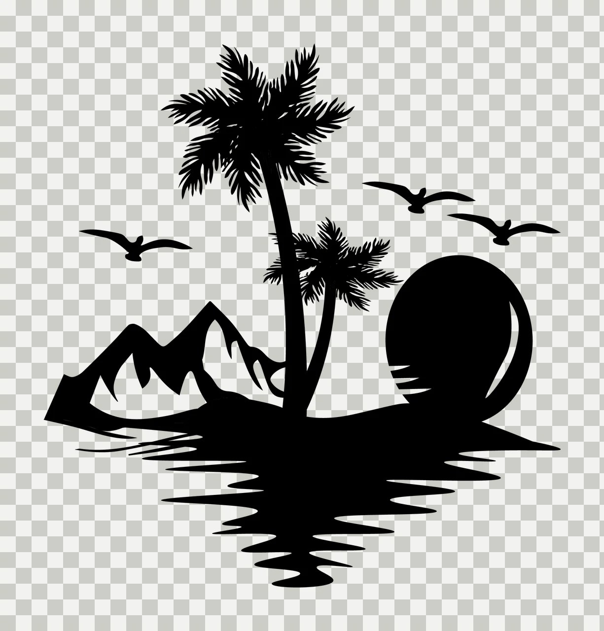 Palm Trees And Mountain Sunset Reflection landscape mountains transparency and detail preview thumbnail