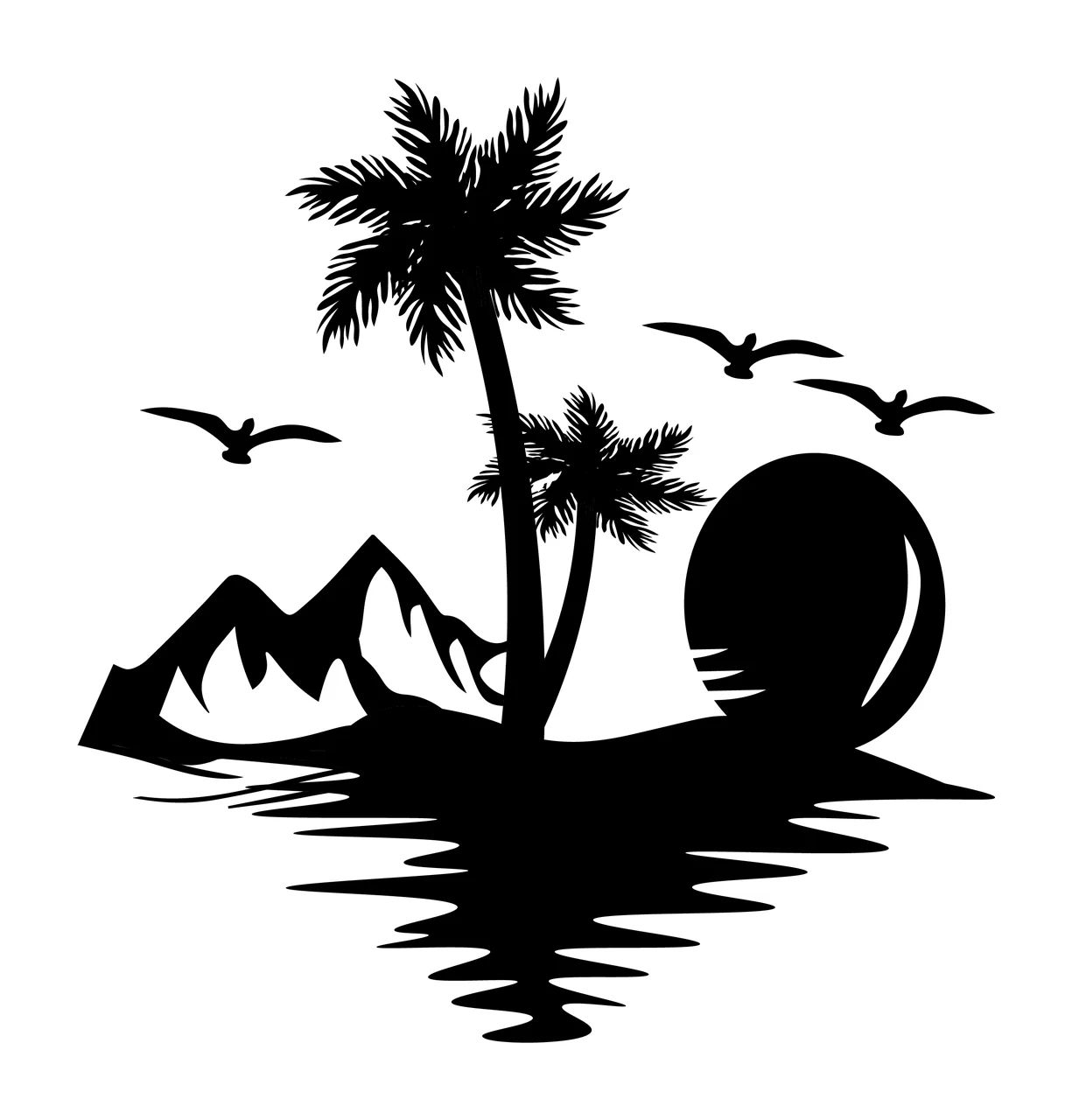 Palm Trees And Mountain Sunset Reflection landscape mountains