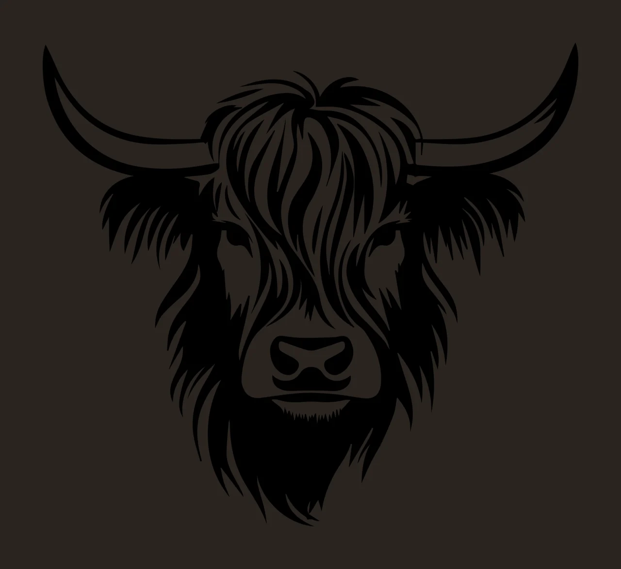 Highland Cattle Head Black Silhouette horns hair animal livestock contrast preview thumbnail