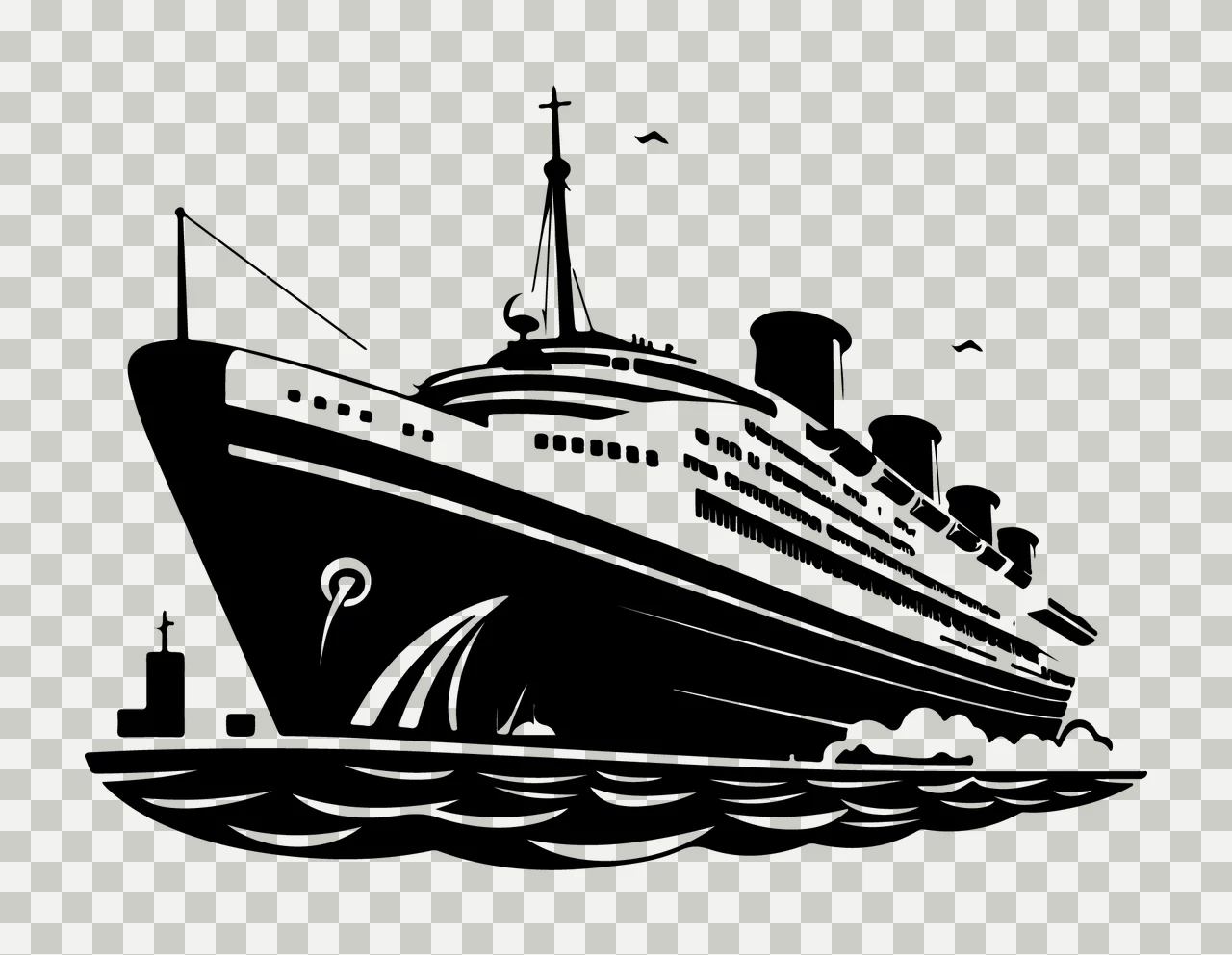 Ship Black Silhouette Cruise On Waves sailing birds white ocean transparency and detail preview thumbnail