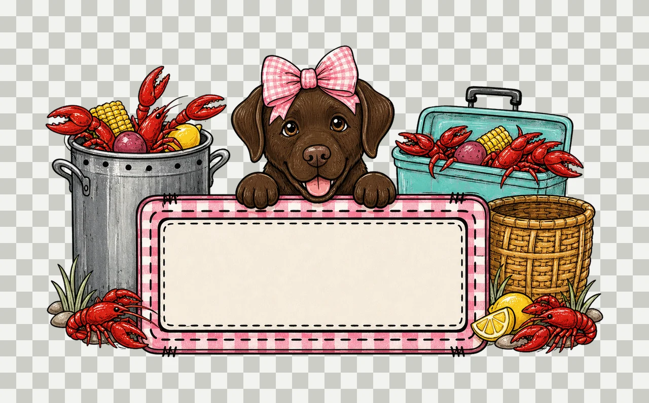 Crawfish boil with brown lab trio girl name Variation D transparency and detail preview thumbnail