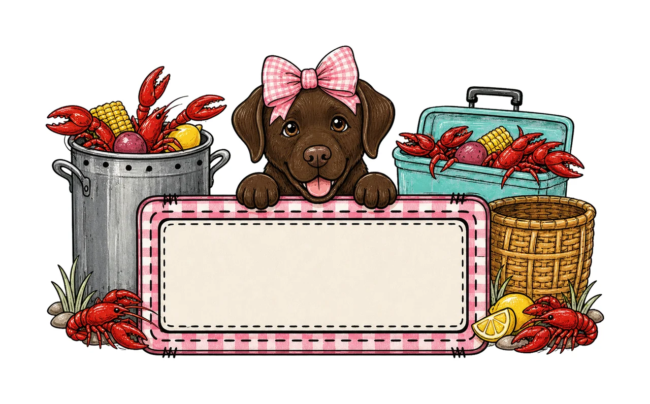 Crawfish boil with brown lab trio girl name Variation D