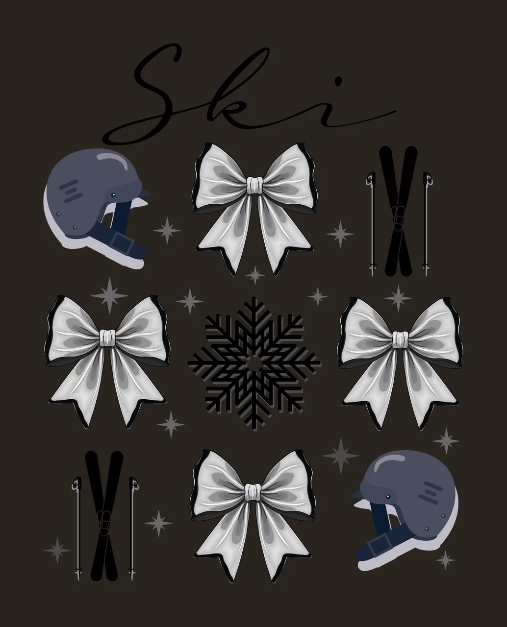 Ski Helmet And Bow Decorative Elements gear arranging snowflake contrast preview thumbnail