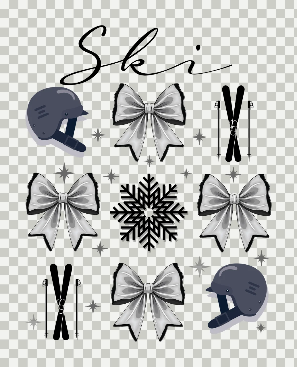 Ski Helmet And Bow Decorative Elements gear arranging snowflake transparency and detail preview thumbnail