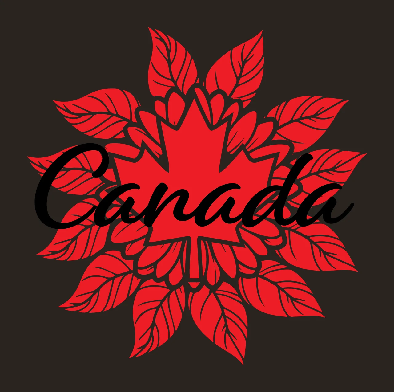 Canadian Maple Leaf And Wreath leaves silhouette black white contrast preview thumbnail