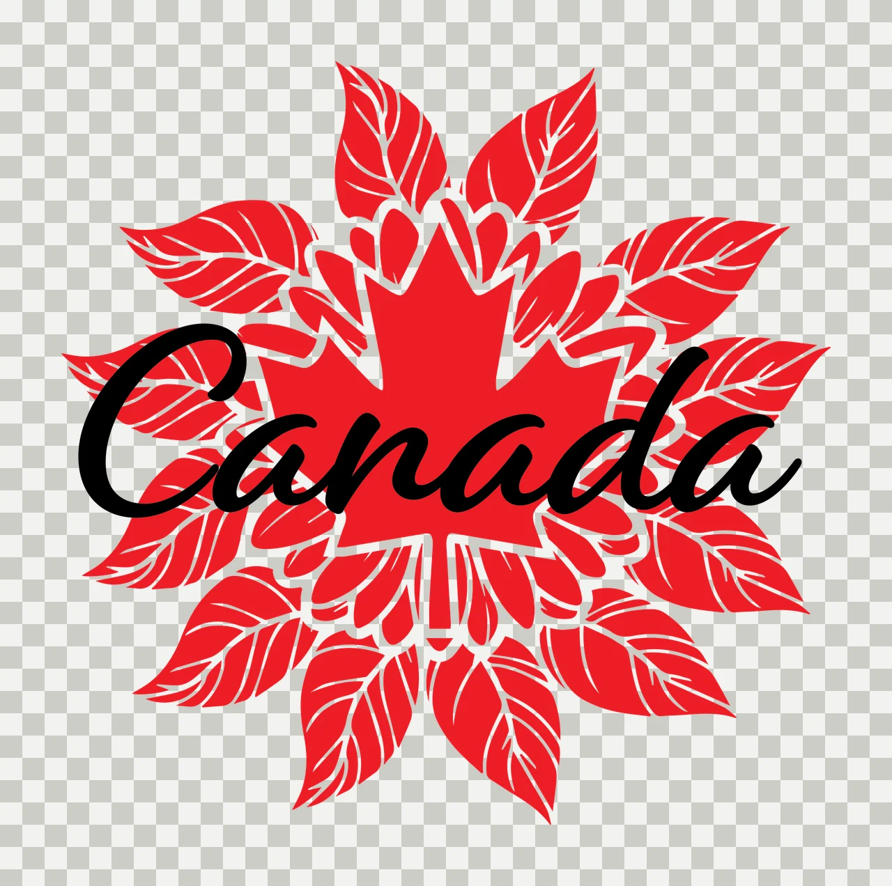 Canadian Maple Leaf And Wreath leaves silhouette black white transparency and detail preview thumbnail