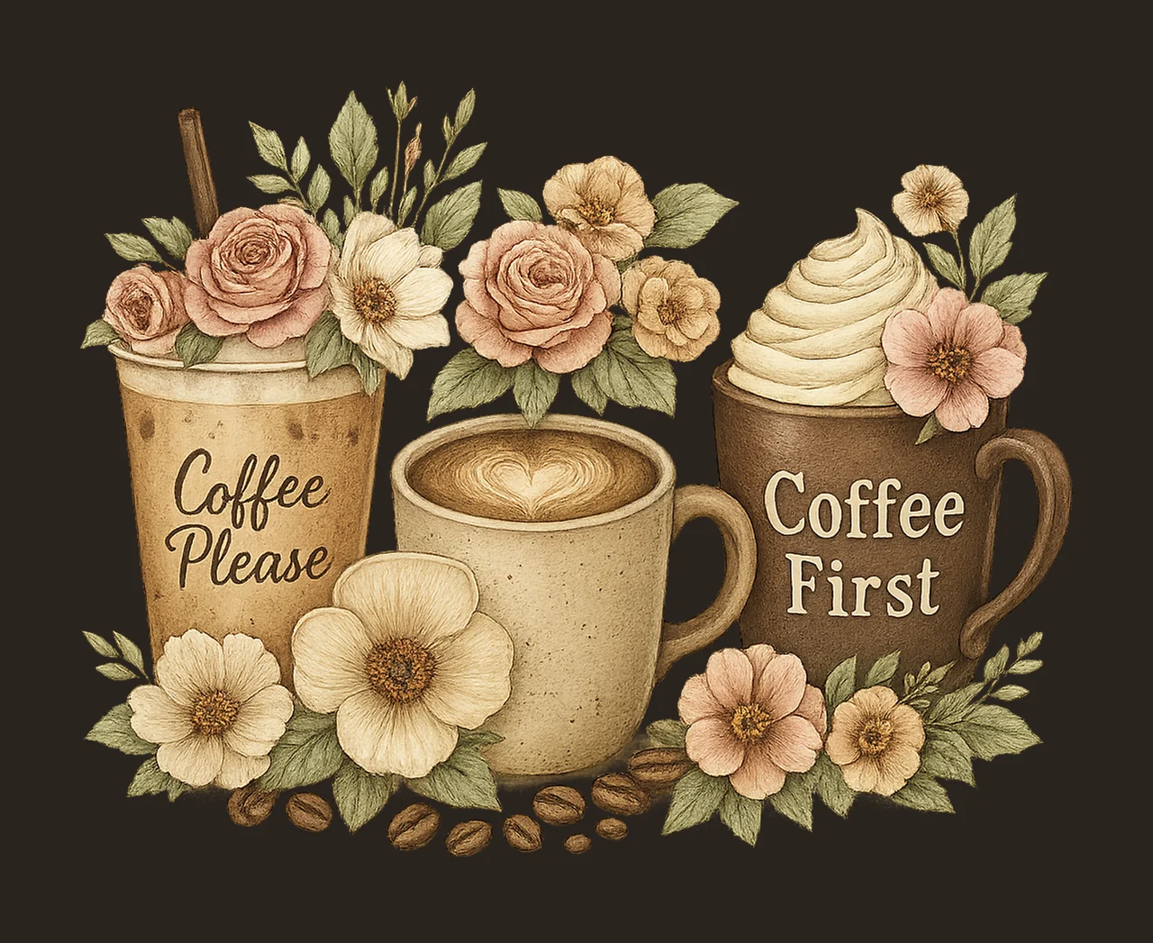 Coffee and flowers for sublimation spring floral coffee contrast preview thumbnail