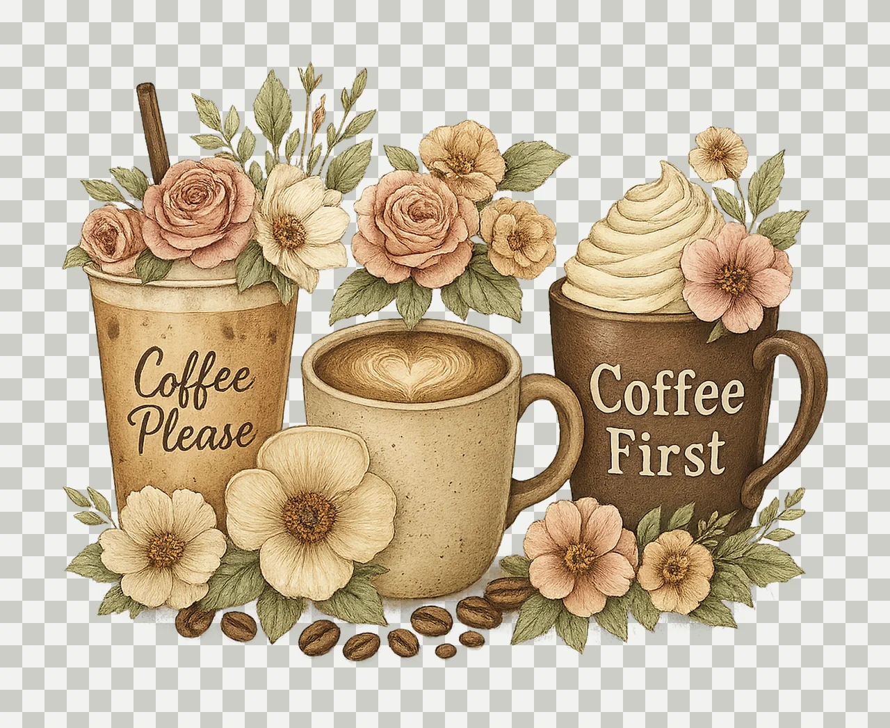 Coffee and flowers for sublimation spring floral coffee transparency and detail preview thumbnail
