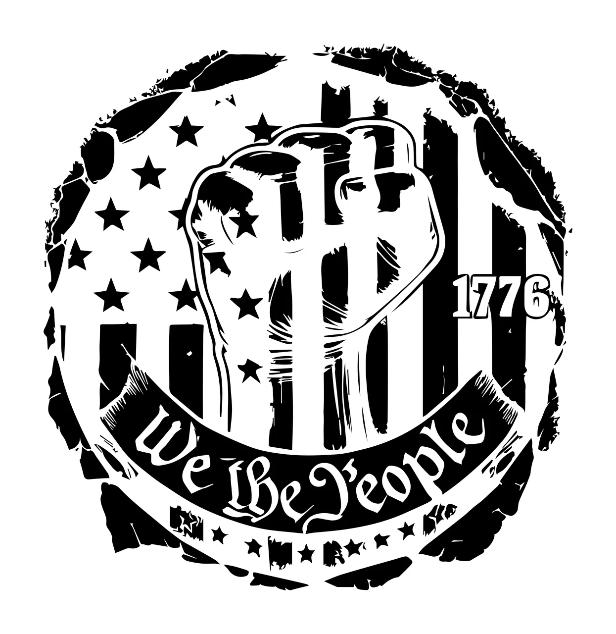 1776 We The People Patriotic Emblem displaying fist flag star
