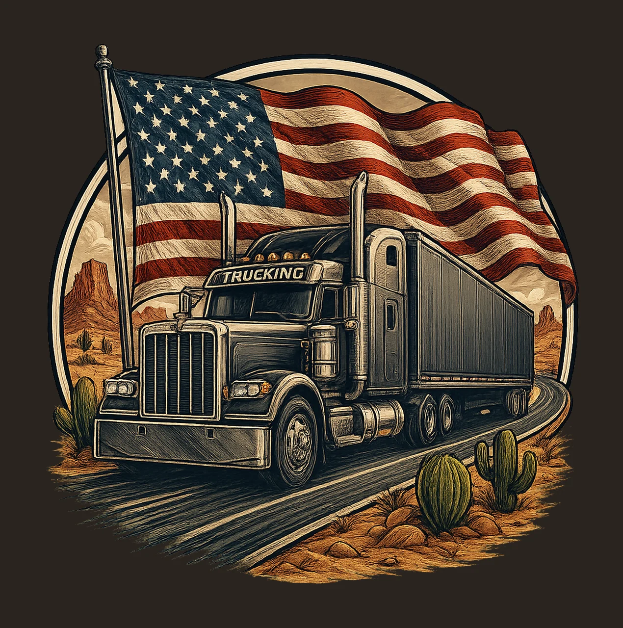 Semi Truck with US Flag Trucker Sublimation Design USA Big contrast preview thumbnail