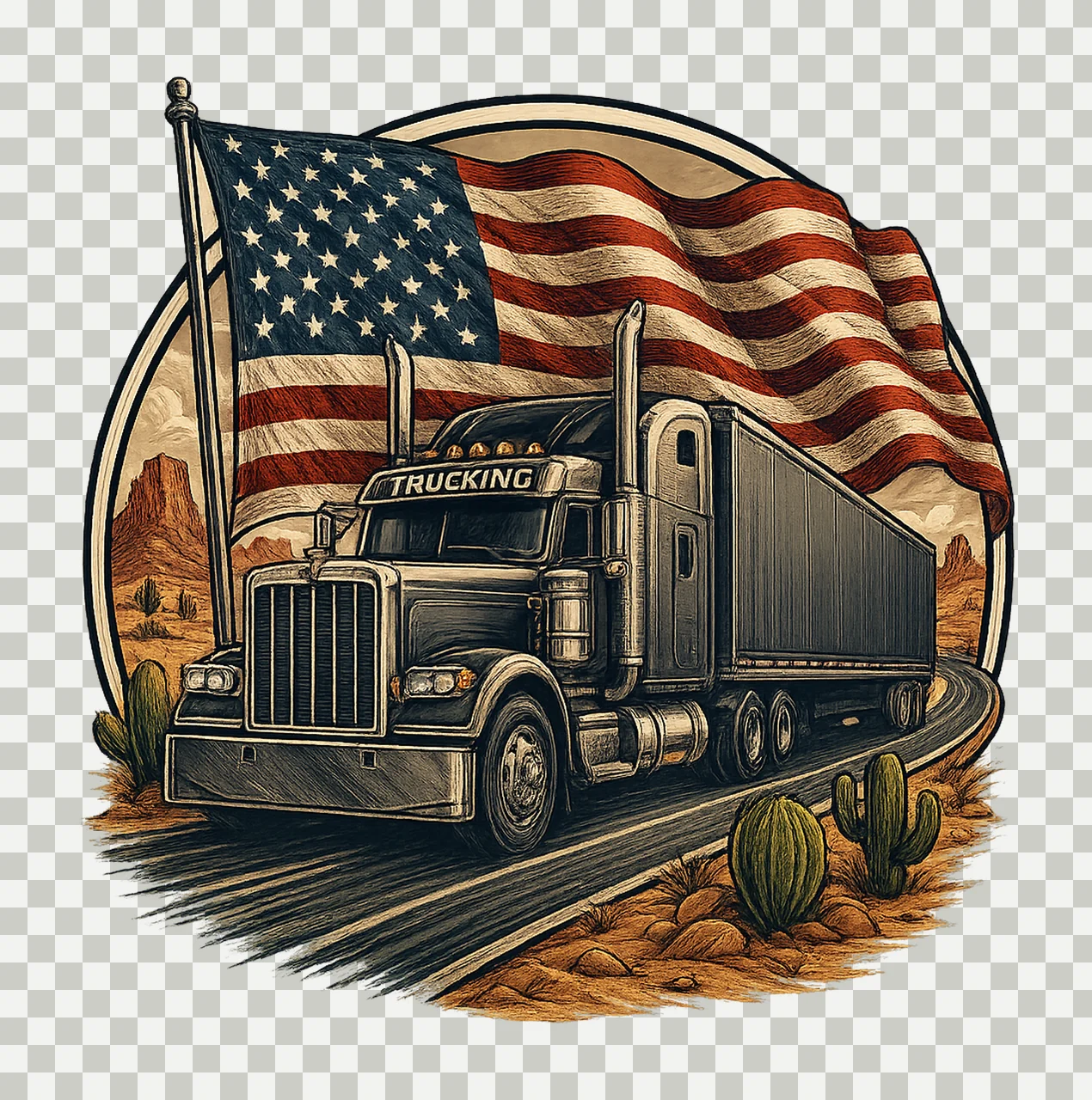 Semi Truck with US Flag Trucker Sublimation Design USA Big transparency and detail preview thumbnail